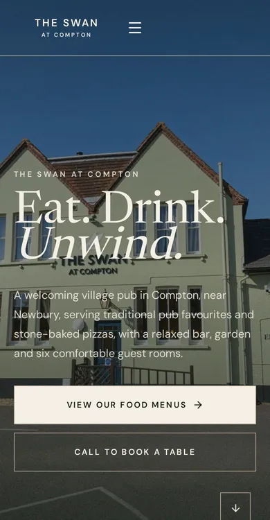 The Swan at Compton website on a mobile phone