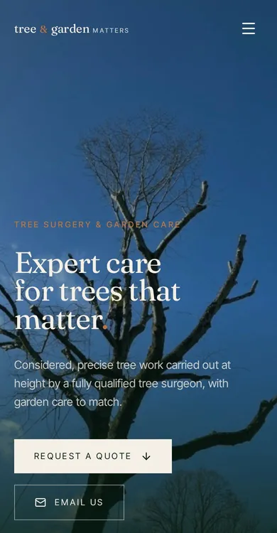 Tree & Garden Matters website on a mobile phone